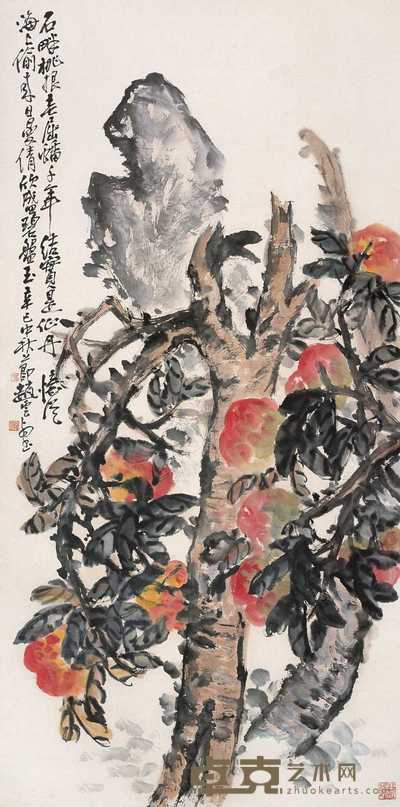 赵云壑 1941年作 寿桃 立轴 136.5×68.5cm